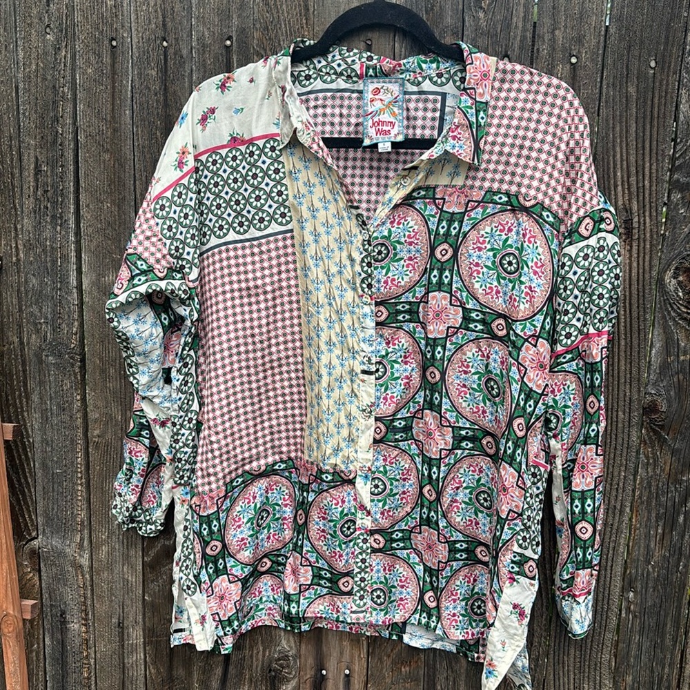 Johnny Was Multicolor Silk Blouse